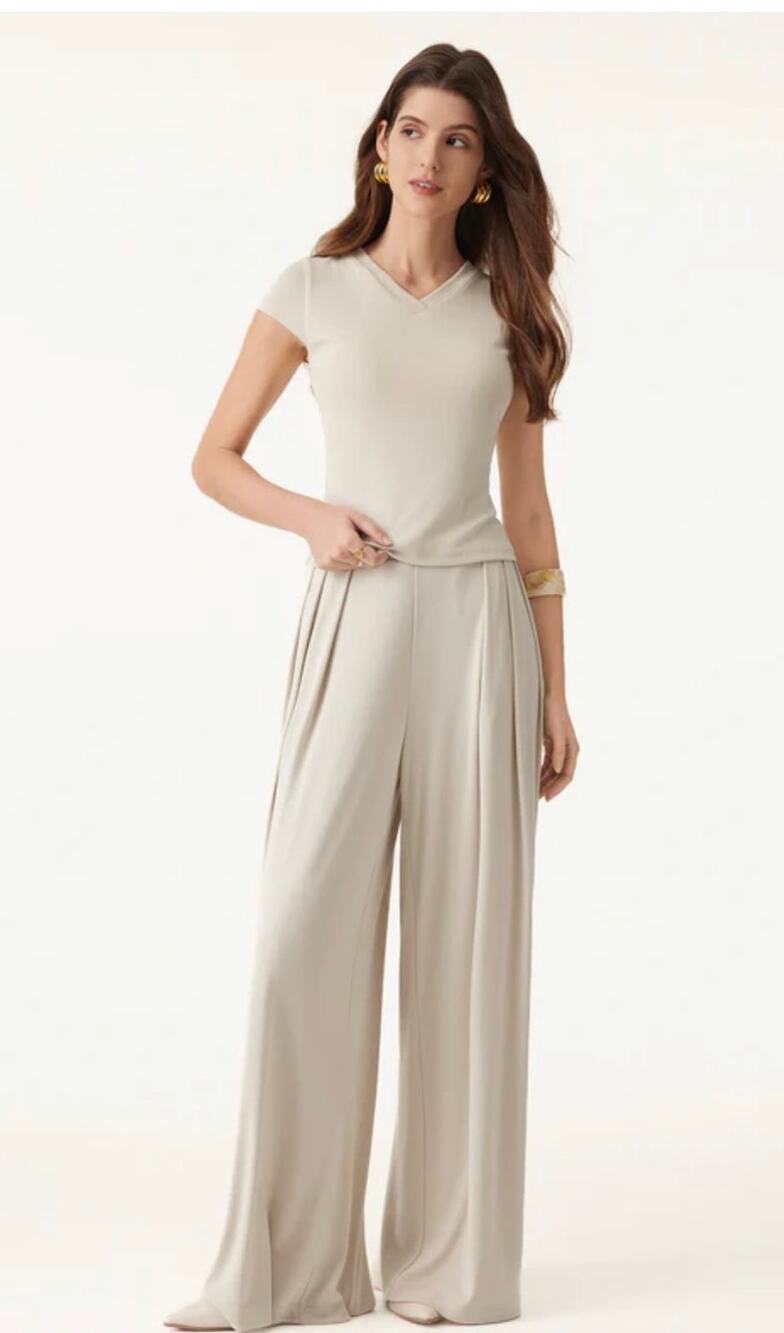 New OGL Sandwashed Mid Rise Pleated Wide Leg Palazzo Pants with Pocket XS
